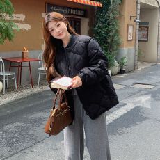 批发韩系东大门日系复古菱形格棉服女冬宽松学生百搭轻薄<b class='q'>棒球</b>棉衣外套