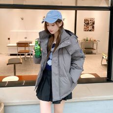 批发韩系东大门灰色爱心短款羽绒棉服<b class='q'>男</b>女情侣加厚小众设计感冬外套