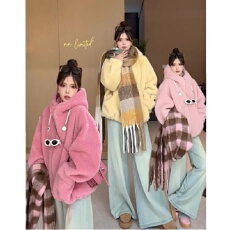 批发秋冬女加厚短款连帽麂皮绒羊羔毛仿<b class='q'>皮毛</b><b class='q'>一体</b>环保皮草外套