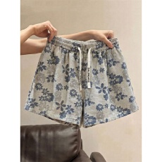 批发韩系chic松弛感满印花朵阔腿裤子<b class='q'>女</b>夏天外穿休闲<b class='q'>运动</b>大码胖mm<b class='q'>短裤</b>