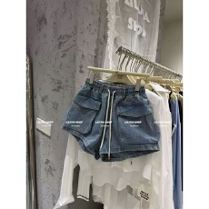 批发韩版工装风<b class='q'>松紧腰</b>抽绳口袋牛仔短裤女2026夏季新款百搭显瘦阔腿裤