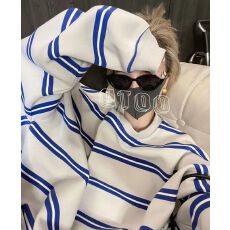 批发慵懒美式条纹加绒卫衣女2026秋季新款大码微胖mm显瘦遮肉套头上衣
