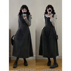 批发实拍 大码冬季新款韩系<b class='q'>小香</b>风高领打底衫配背心花苞连衣裙两件套