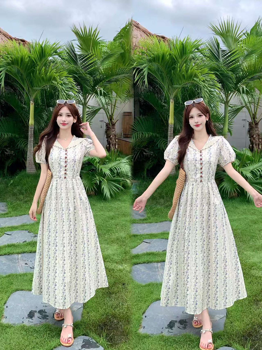 실사 새로운 2026 빅 사이즈 여름 패션 몸매 가꾸기 슬림해 보이는 센 부서 휴가 바람 레트로 꽃무늬 드레스
