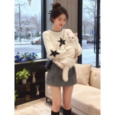 批发法式气质软糯撞色针织衫女秋冬季新款设计感休闲显瘦百搭<b class='q'>打底</b><b class='q'>上衣</b>