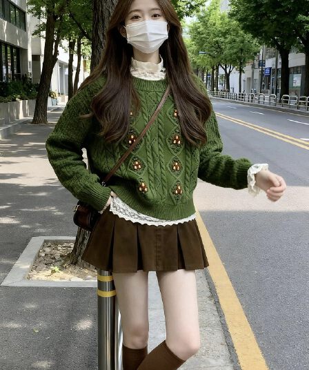 학원 스타일 녹색 꽃 자수 스웨터 여성 코트 2026 봄 새로운 느긋한 바람 니트 오픈 가디건