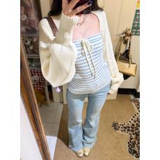 批发2026超火多巴胺ootd穿搭一整套针织<b class='q'>开衫</b>条纹抹胸背心上衣两件套装