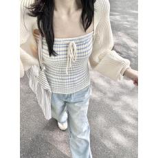 批发早春巨好看穿搭条纹抹胸上衣针织<b class='q'>开衫</b>2026新款小个子两件套上衣