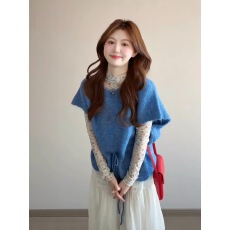 批发气质减龄蓝色针织上衣叠穿碎花<b class='q'>打底衫</b><b class='q'>长袖</b>女搭配