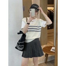 批发条纹短袖圆领假两件<b class='q'>针织衫</b>女2026春季新款设计感上衣
