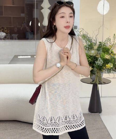 2026 년 여름 새로운 무거운 작업 홀로우 아웃 자수 민소매 길다 조끼 새로운 스택 착용 중간 길이 캐주얼 맨위 여성