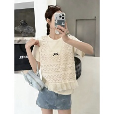 批发钩花<b class='q'>镂空</b>蕾丝马甲+短袖T恤两件套女春夏新款宽松洋气设计感上衣潮