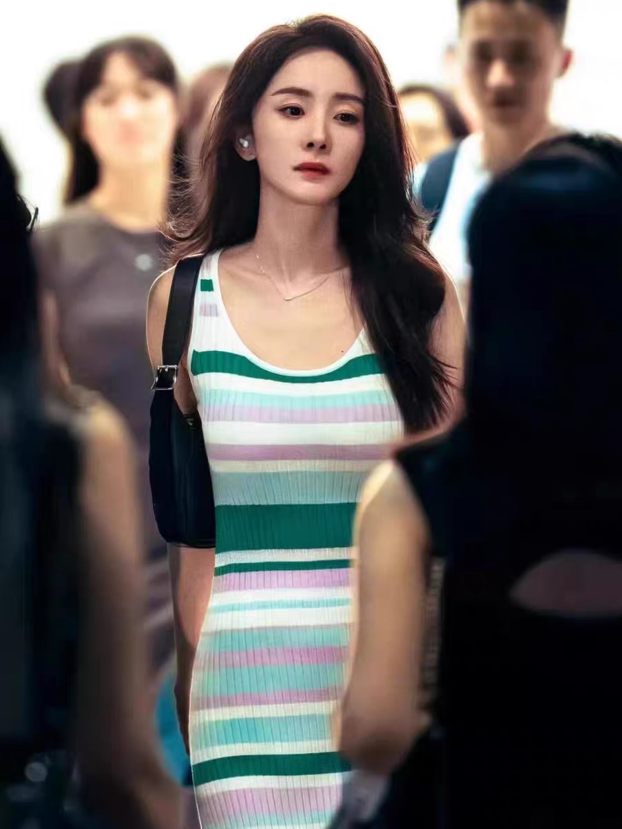 깜짝 조용한 양미 白帆 같은 단락 녹색 화이트 민소매 몸매 가꾸기 스트라이프 니트 여성 드레스 여름 조끼 중간 길이 스커트