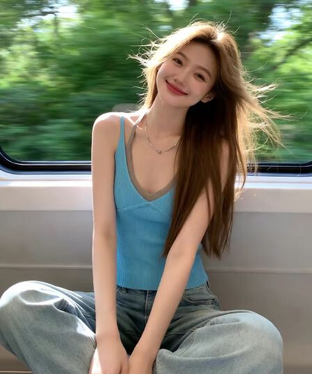 디자인 센스 파란색 행침 목 페이크 레이어드 민소매 슬립 여성 여름 외출용 자이언트 잘 생긴 얼음 실크 니트 조끼 맨위