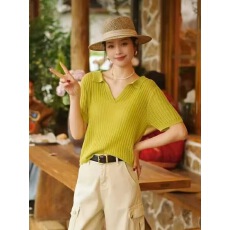 批发<b class='q'>韩版</b>时尚气质POLO领短袖针织衫女2026新款宽松显瘦百搭<b class='q'>打底衫</b>上衣