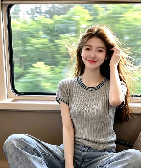 한 부서 배색 스트라이프 라운드 넥 니트 반팔 티셔츠 여성 여름 몸매 가꾸기 슬림해 보이는 고급 센스 순수한 욕망 품격 맨위