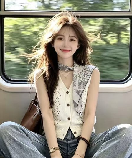 한 부서 고급 센스 경기 스카프 V넥 니트 조끼 여자 여름 홀로우 아웃 Chic 민소매 맨위