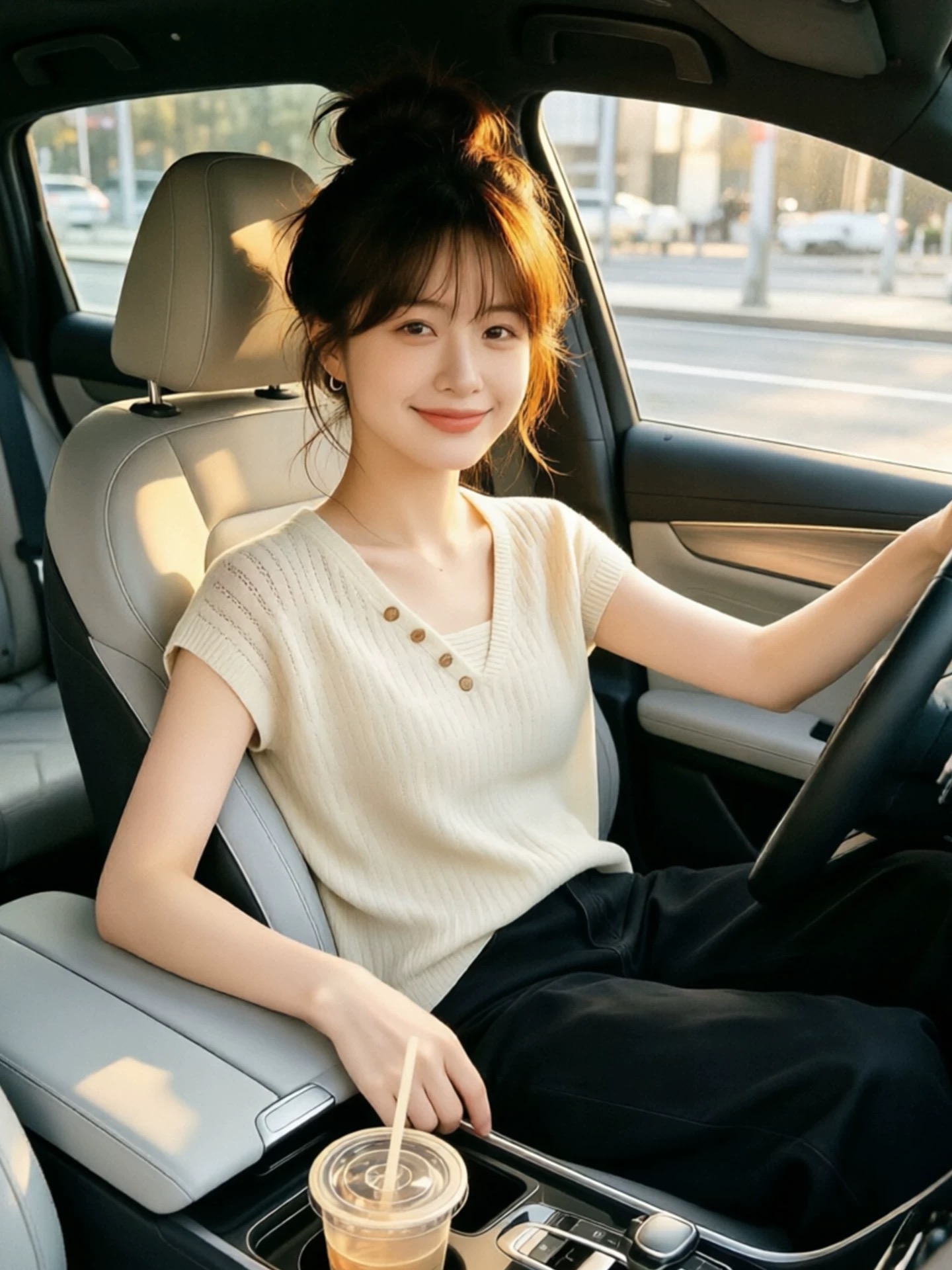 우유 화이트 홀로우 아웃 얇은 스타일 반팔 털 니트 스웨터 2026 여름 루즈핏 슬림해 보이는 레이스업 다용도 연령 감소 맨위 여성
