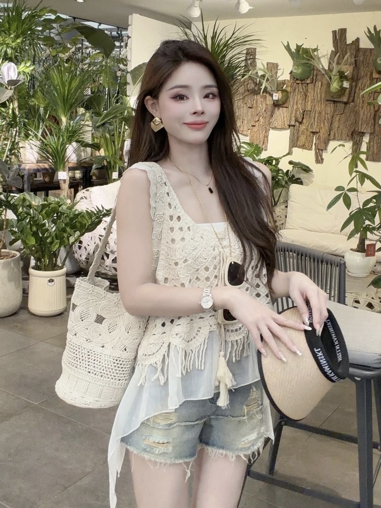 한국 스타일 여름 새로운 무거운 작업 홀로우 아웃 자수 레이스 조각 슬림해 보이는 슬립 여성 고유 한 Chic 아름다운 맨위 트렌디