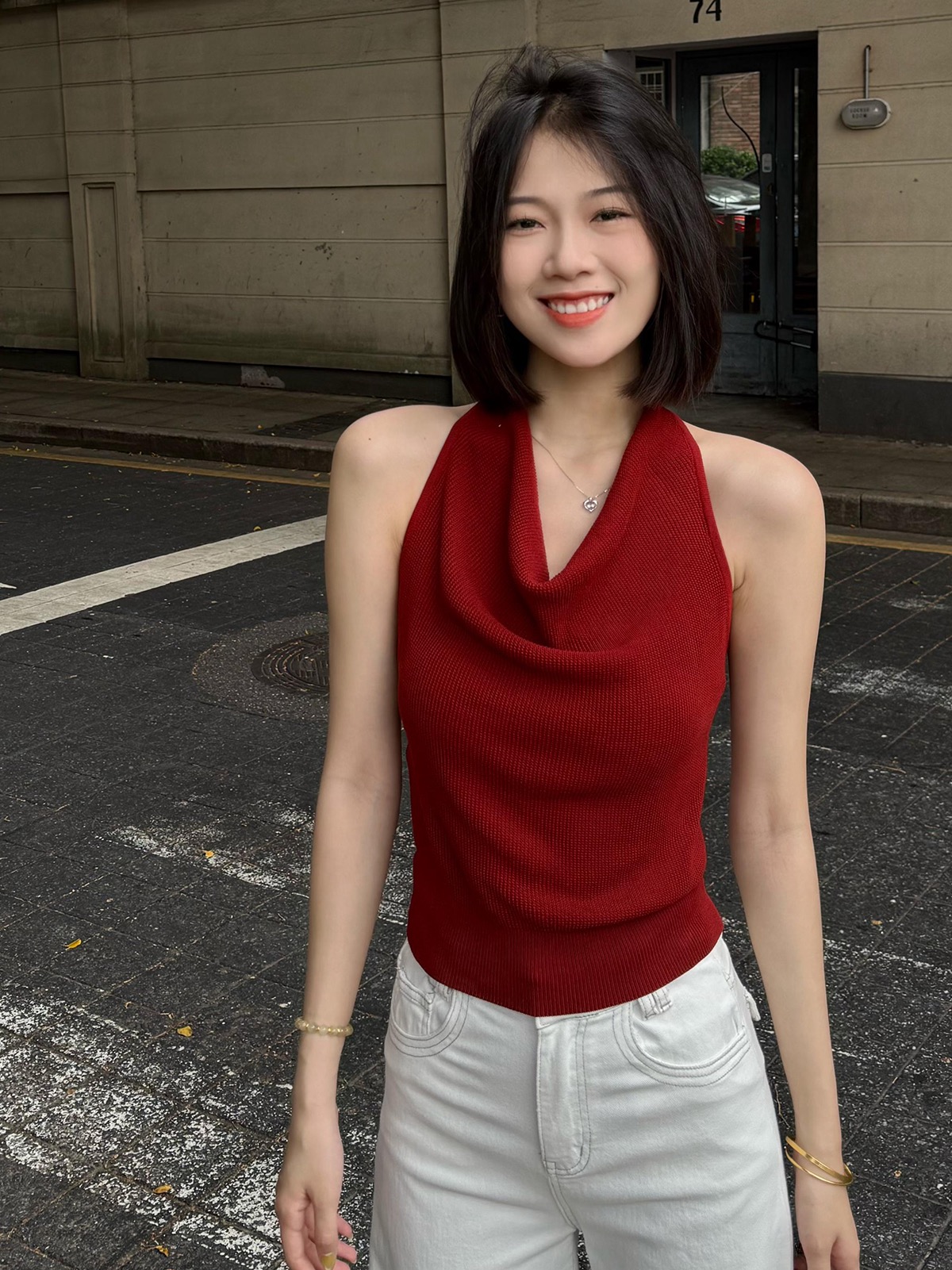 축복 복숭아 추천 여름 새로운 핫걸 순수한 욕망 슬림해 보이는 행침 목 백리스 니트 맨위