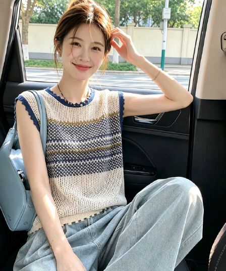베이지 색 라운드 넥 루즈핏 스트라이프 태국 아름다운 아니요 명중 섹션 캐미솔 2026 여름 여름 착용 잡아라. 의류