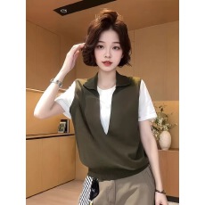 批发韩系休闲假两件短袖t恤女夏2026新款大码<b class='q'>胖</b><b class='q'>mm</b>小众设计感绝美上衣