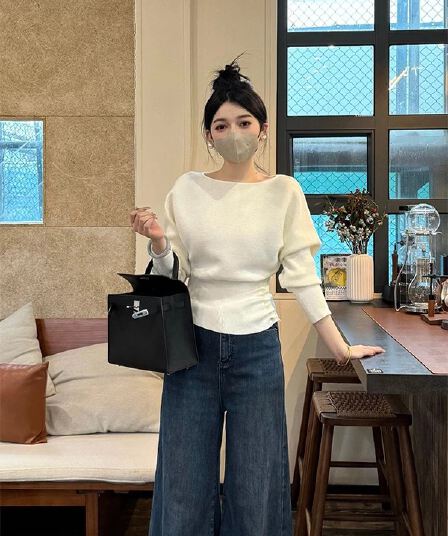 한 부서 꼬집기 허리 오프숄더 스웨터 니트 스웨터 여성 가을 겨울 2026 새로운 인사이드 가져 가라. 디자인 센스 고유 한 Chic 맨위