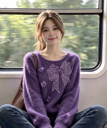 한 부서 무거운 작업 망사 나비 매듭 작은 꽃 스웨터 여자 느긋한 바람 부드러운 찹쌀 루즈핏 풀오버 니트 맨위