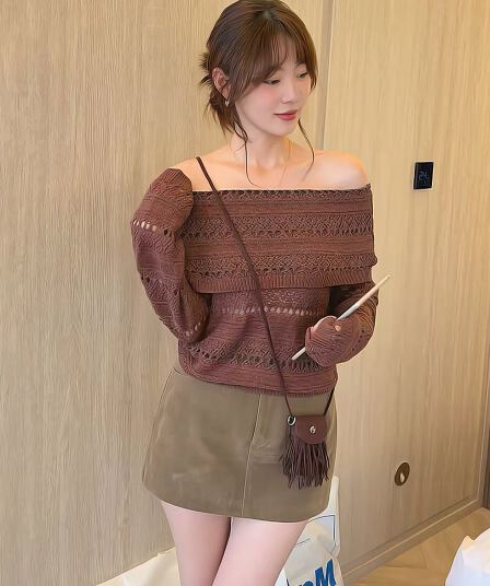 한 부서 레트로 품격 폴로 칼라 오프숄더 자수 홀로우 아웃 긴팔 니트 스웨터 가을 여성 의류 느긋한 루즈핏 스웨터