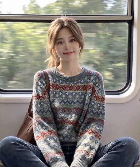 고대 복장 공정한 섬 레트로 자카드 스웨터 라운드 넥 가을 겨울 루즈핏 다용도 니트 스웨터 맨위