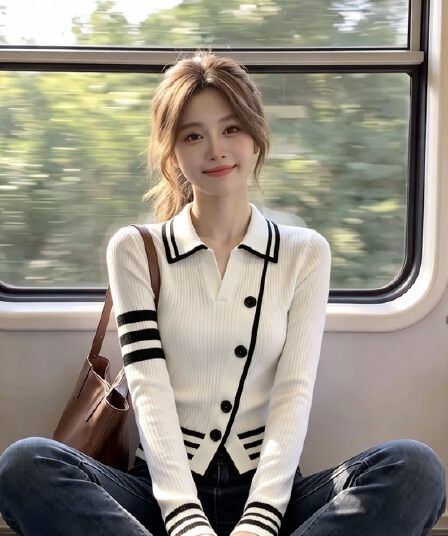 한 부서 배색 스트라이프 폴로 칼라 니트 스웨터 여성 2026 가을 학원 스타일 디자인 센스 다용도 외출용 긴팔 스웨터