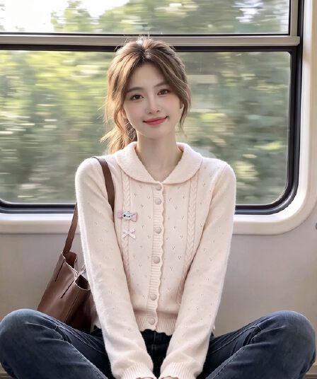 달콤함 핑크색 긴팔 스웨터 오픈 가디건 여성 2026 가을 새로운 디자인 센스 작은 대중 루즈핏 니트 맨위