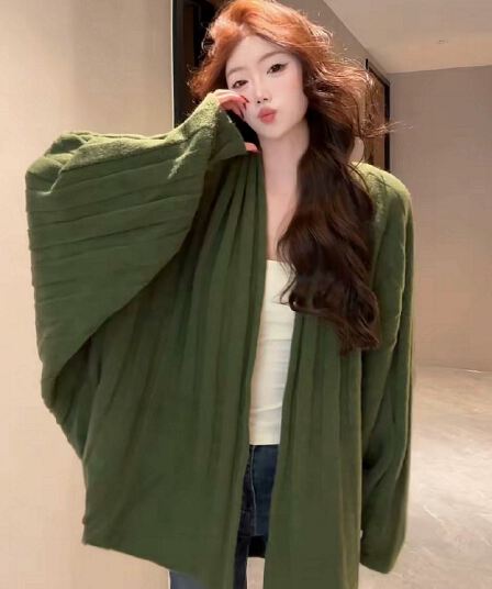 한 부서 부드러운 바람 배트윙 소매 니트 오픈 가디건 여성 가을과 겨울 루즈핏 슬림해 보이는 다용도 부드러운 찹쌀 긴팔 스웨터 코트