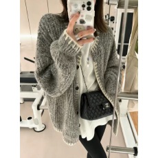 批发老钱小香风灰色花纱马海毛<b class='q'>毛衣外套</b>女秋冬高级感中<b class='q'>长款</b>针织开衫厚