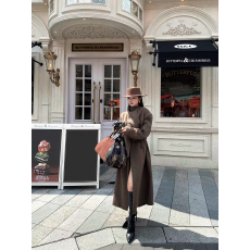 批发<b class='q'>秋</b>冬季新款气质高级双面呢大衣围巾领长款系带毛呢外套女