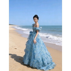 批发毕业典礼成人礼<b class='q'>礼服</b><b class='q'>裙</b>泡泡袖拖尾衣<b class='q'>裙</b>碎花公主蓬蓬<b class='q'>裙</b>生日<b class='q'>裙</b>子