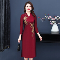 批发实拍妈妈装婚宴礼服改良旗袍2025新款秋季喜婆婆婚礼高贵连衣裙