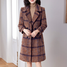批发实拍2025年复古显瘦羊毛呢大衣女冬季新款格子中长款气质外套