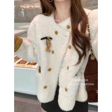 批发2025秋冬新款韩版宽松慵懒风<b class='q'>羊绒</b>衫毛呢<b class='q'>大衣</b>