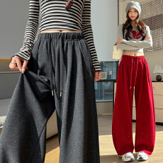 亮片装饰垂感休闲弯刀裤女春季新款高腰宽松显瘦百搭直筒香蕉裤