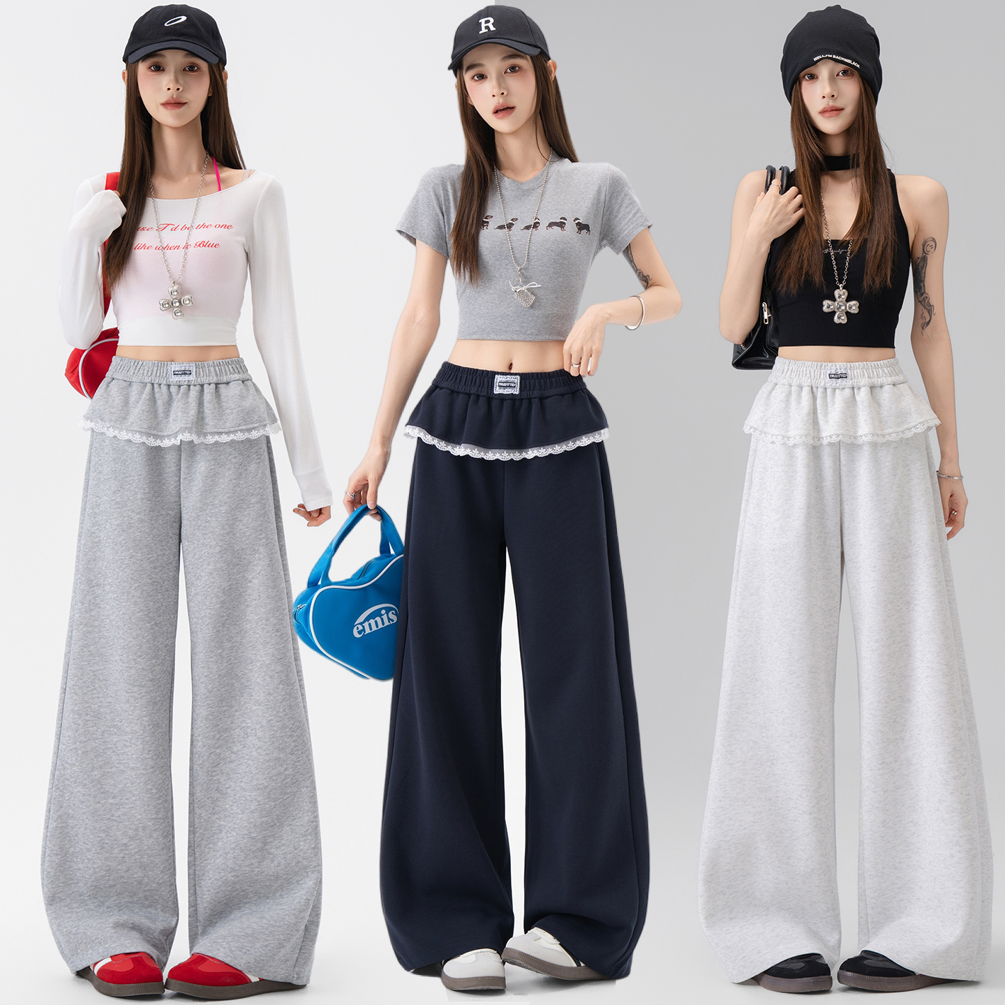 MY17719# 新款女装爆款荷叶边松紧腰时尚休闲裤洋气休运动卫裤女女裝貨源服裝批發