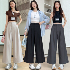 批发蕾丝花边<b class='q'>九分</b>阔腿裤女高腰垂感2026新款春夏宽松慵懒灰色西装裤