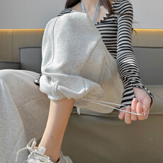 批发美式弯刀<b class='q'>运动裤</b>女春季宽松抽绳束脚两穿卫裤小个子阔腿梧桐裤