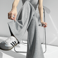 批发高腰毛呢微喇糯米裤女秋<b class='q'>冬</b>休闲运动卫裤垂坠感喇叭裤