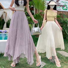 批发裙女2026春夏新款仙女中长蓬蓬裙杏色设计感不规则半身裙子