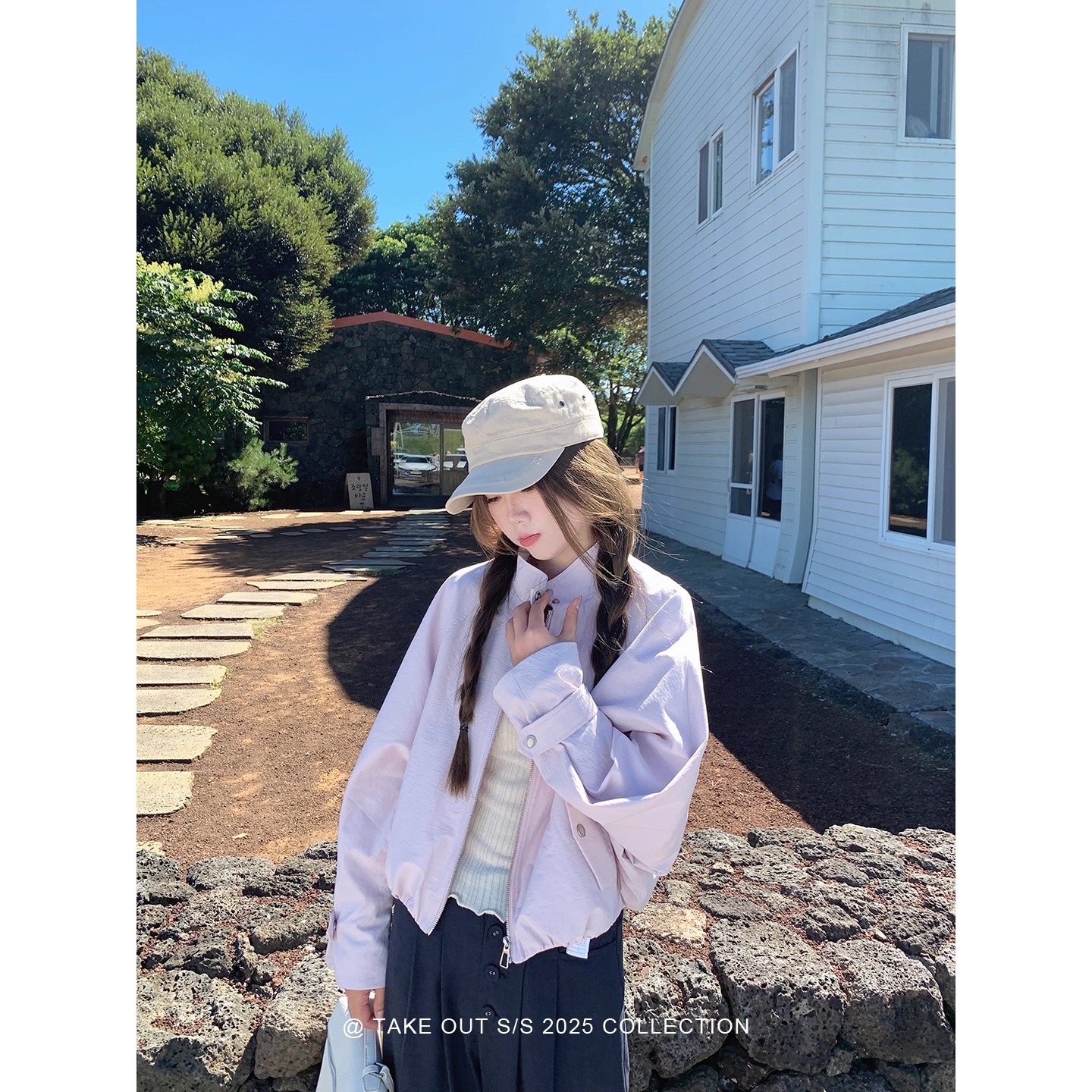 인터넷 그림 블록 산책 배트윙 소매 레트로 쇼트 스타일 오토바이 재킷 여성 코트 가을 한 부서 캐주얼