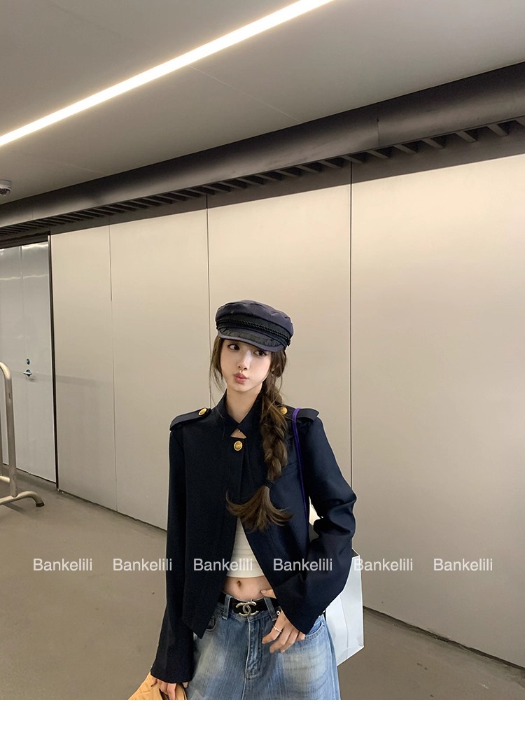 인터넷 그림 슬기로운 오래된 돈 하프 열기 단추 한 알 오래된 돈 쇼트 스타일 스탠드 칼라 여성 코트 가을