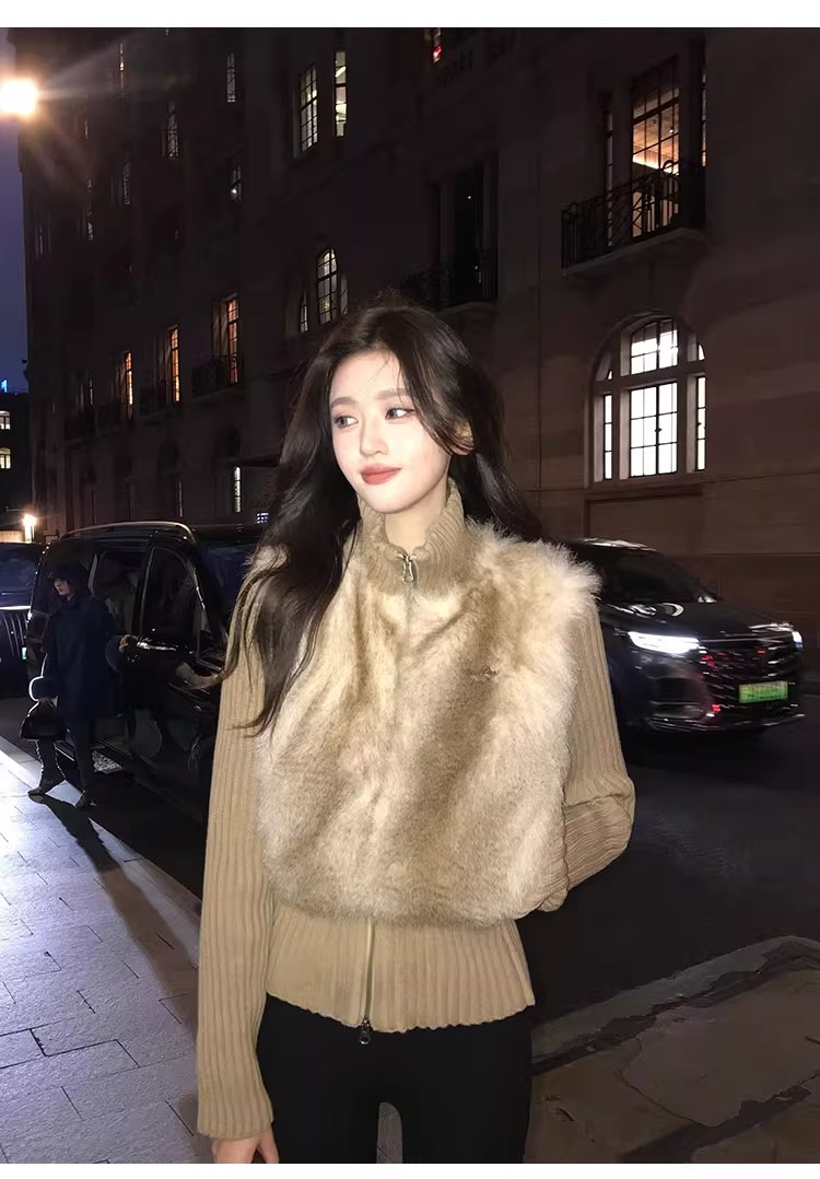 인터넷 그림 아름다움 라드. 모피 패치워크 여성 코트 가을 겨울 페이크 레이어드 맨위