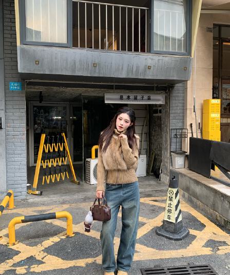 실사 정가 원본 원료 초점 높은 품질 피어 도둑 그림 아름다움 라드. 모피 패치워크 여성 코트