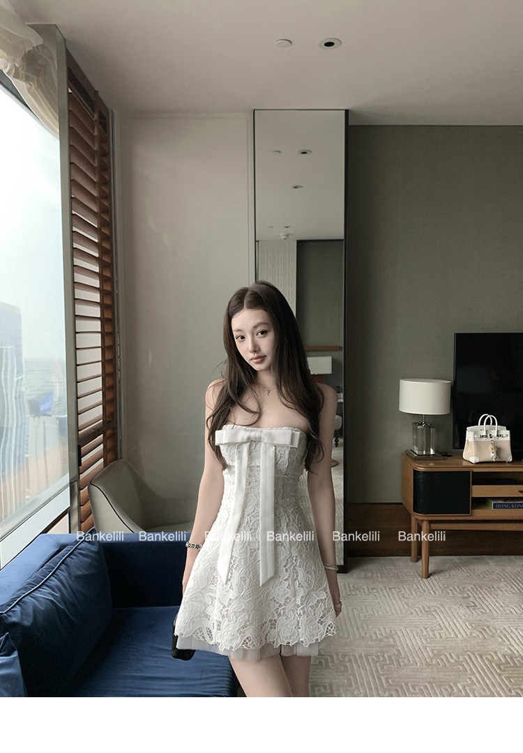 인터넷 그림 화이트 연인 천 골드 무거운 작업 튜브탑 나비 매듭 허리 수축 레이스 예복 치마